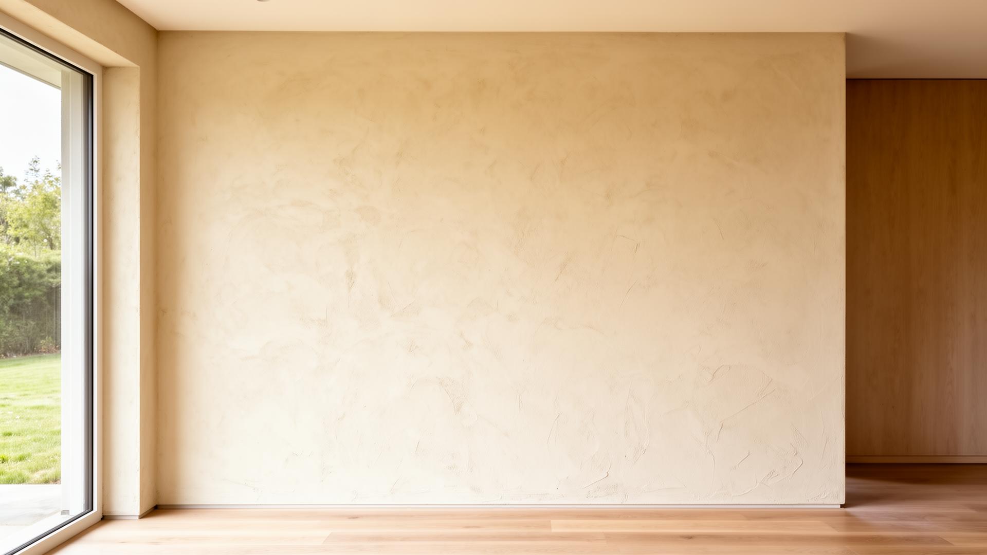 Finished warm off-white lime clay plaster wall in a modern healthy home